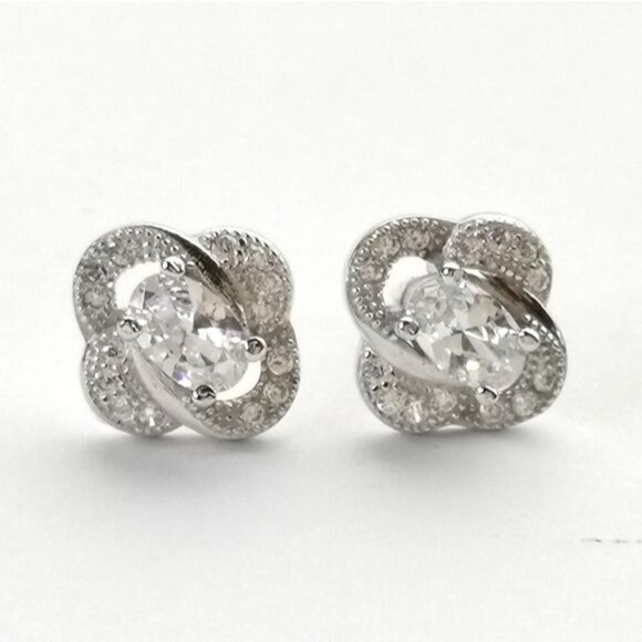 DIAMONELLE CZ sterling silver love knot stud earrings - Picture 1 of 7